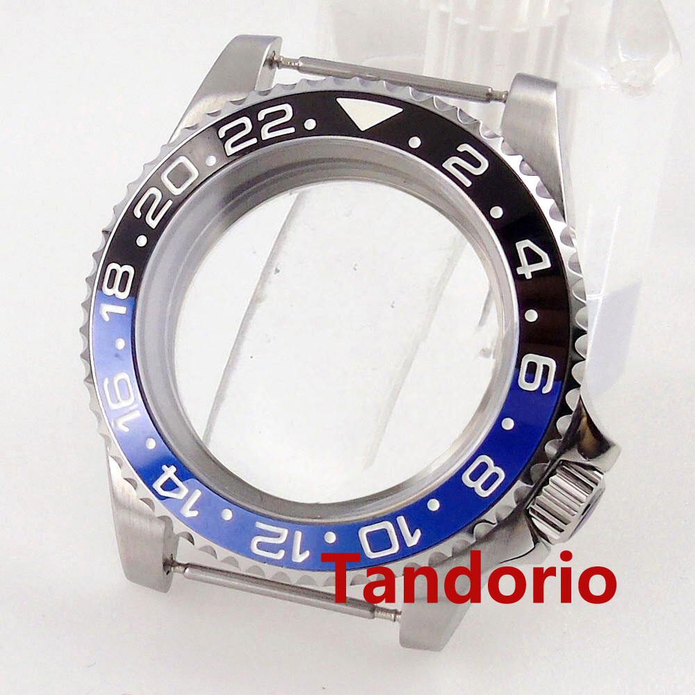 40mm Silver Watch Case Sapphire Glass Ceramic Bezel Fit NH35 ETA 2824 Movement