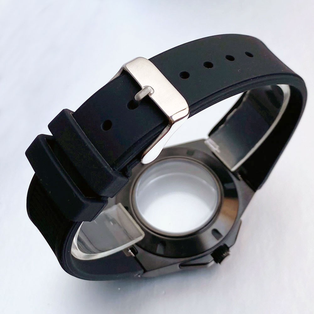 40mm Sapphire Glass Black PVD Watch Case Fit NH35 NH36 ETA 2824 Rubber strap