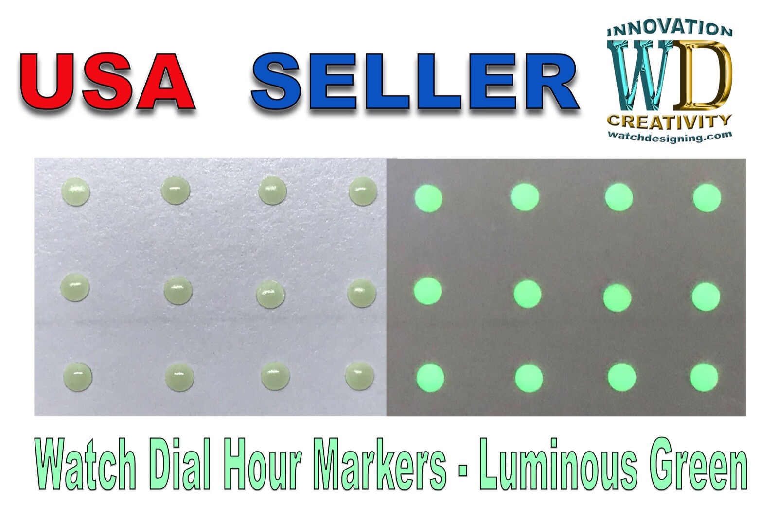 Watch Dial Hour Marker 12 GREEN LUMINOUS 2.10mmx0.5mm Numerals Dots Bars Parts