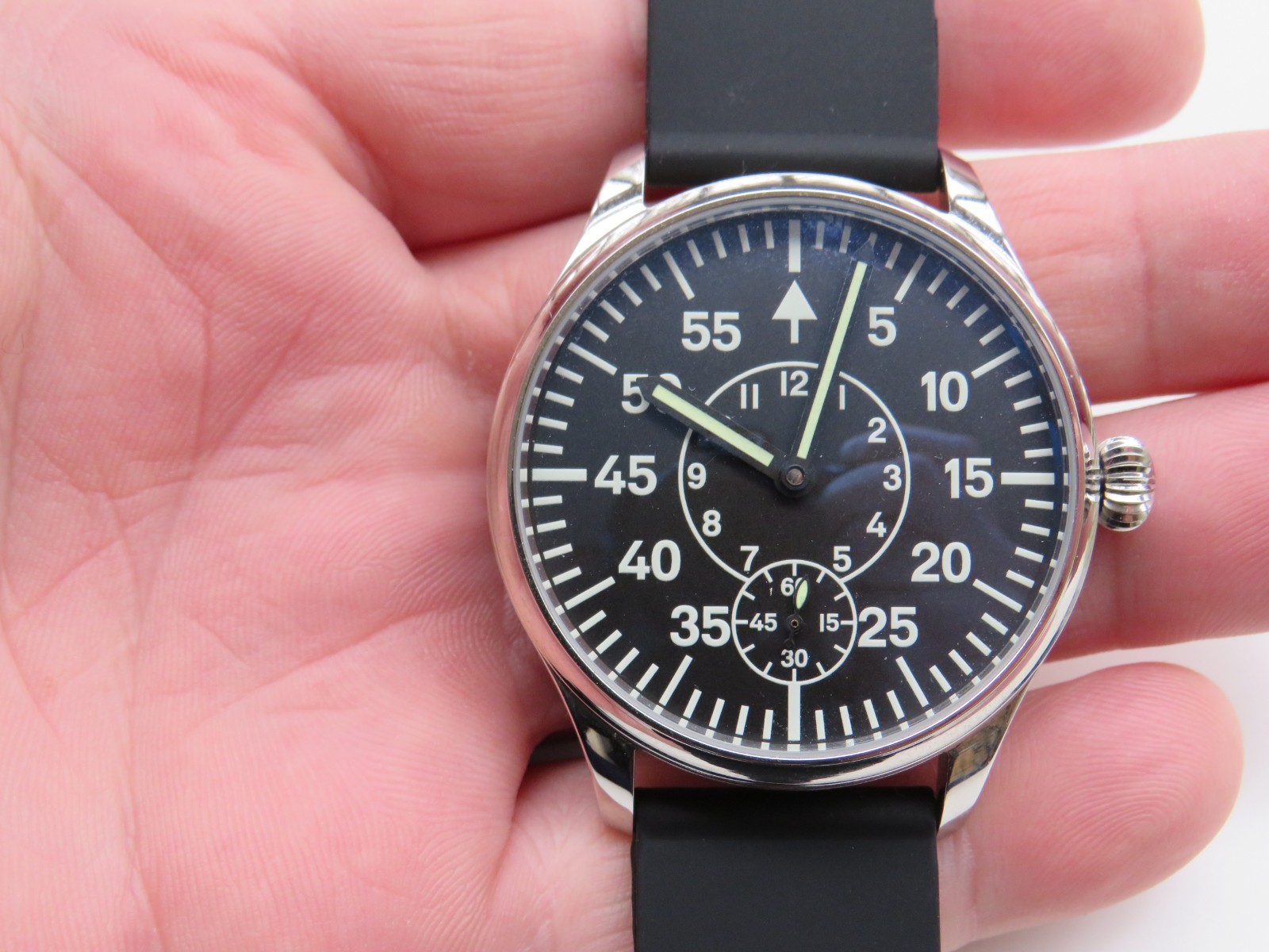 Custom made conversion men’s Arnex Pilot wristwatch Eta movement works well