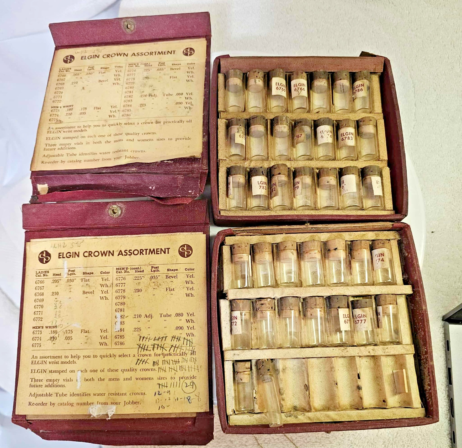 2 Box-Watch Parts Tube/vials ONLY Watch Screw Elgin Crown Assortment- Empty-READ