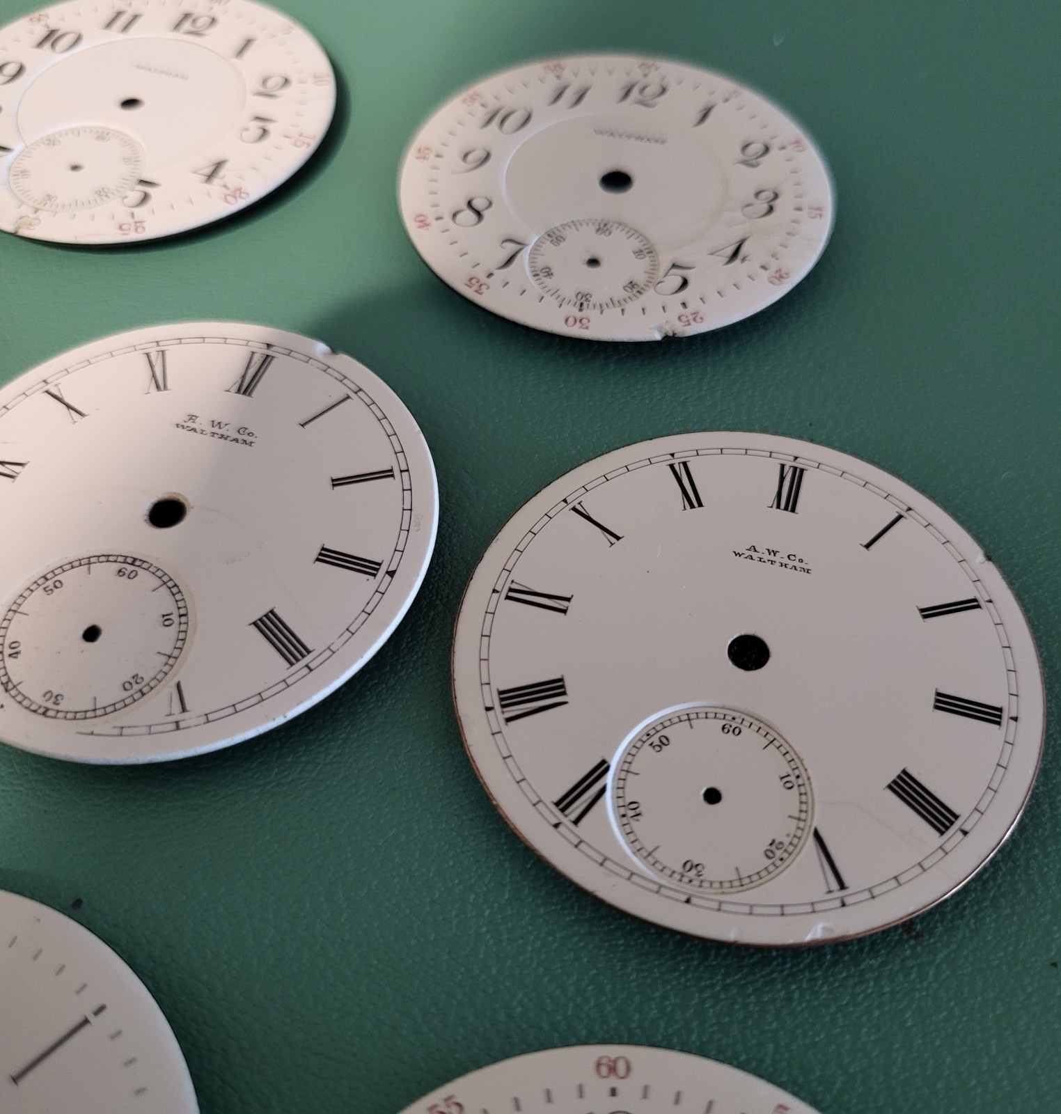 Eight 18s Waltham Enamel Dials For Parts Or Repairs