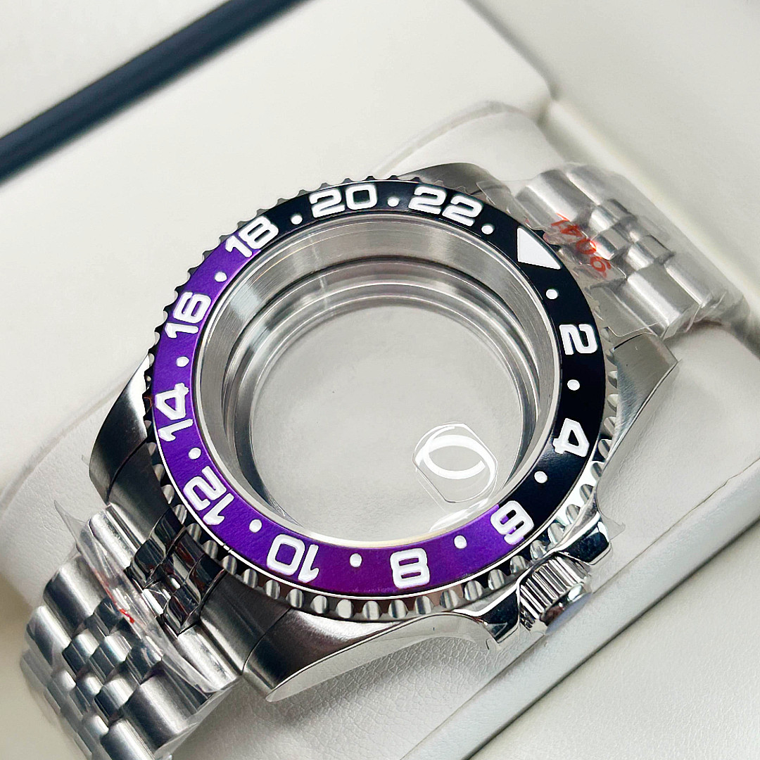 Purple Black GMT Bezel Watch Case 40mm 200m Waterproof Fit NH35 NH36 Movement..
