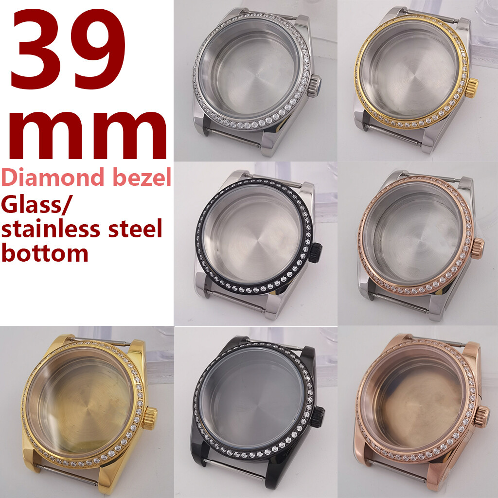 39mm36mm Diamond bezel watch case fit NH35 NH36 ETA2824/2836 DG2813 Miyota 8215