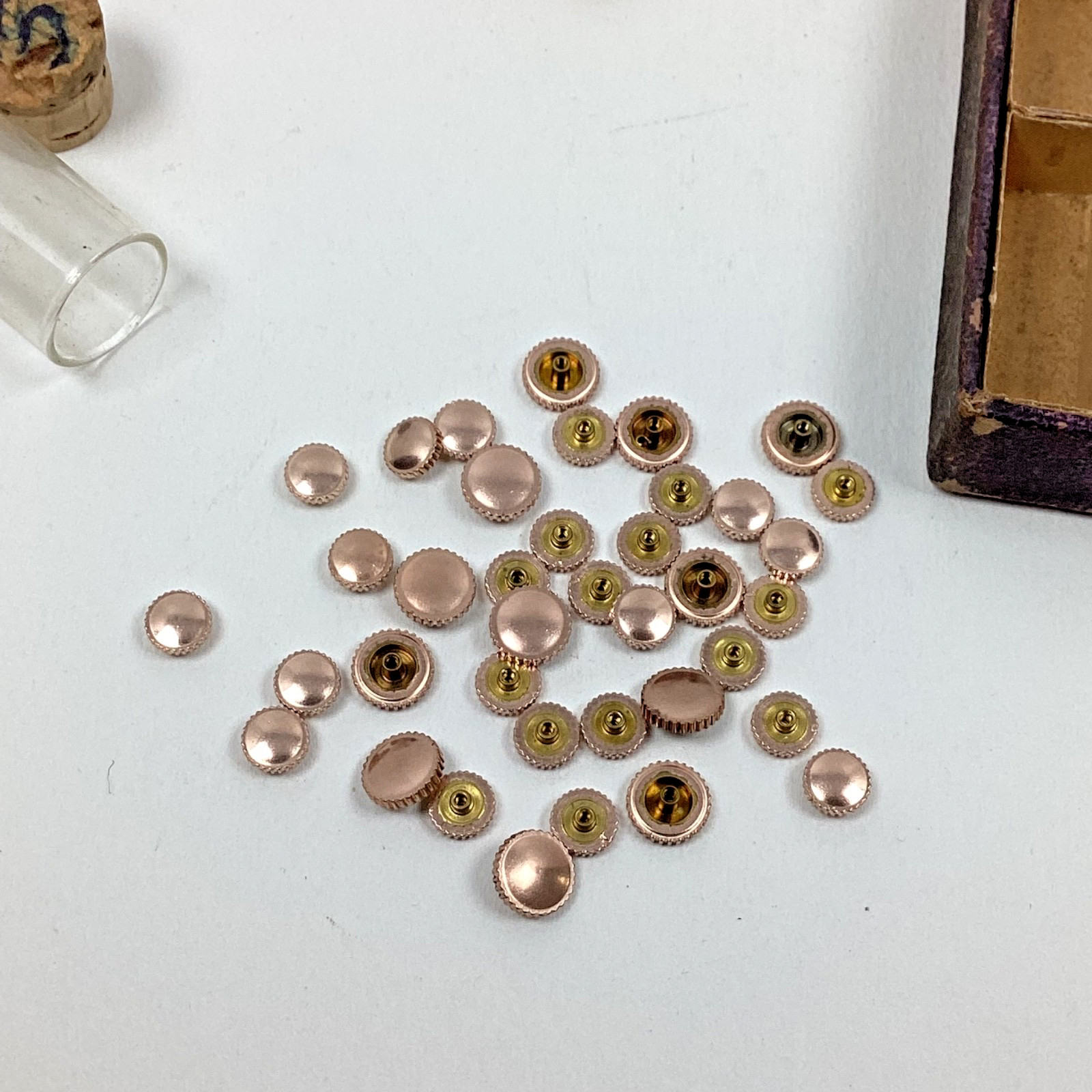 Lot of Swiss NOS Crown Assortment Gold Silver & Rose Gold Tone Watchmaker READ
