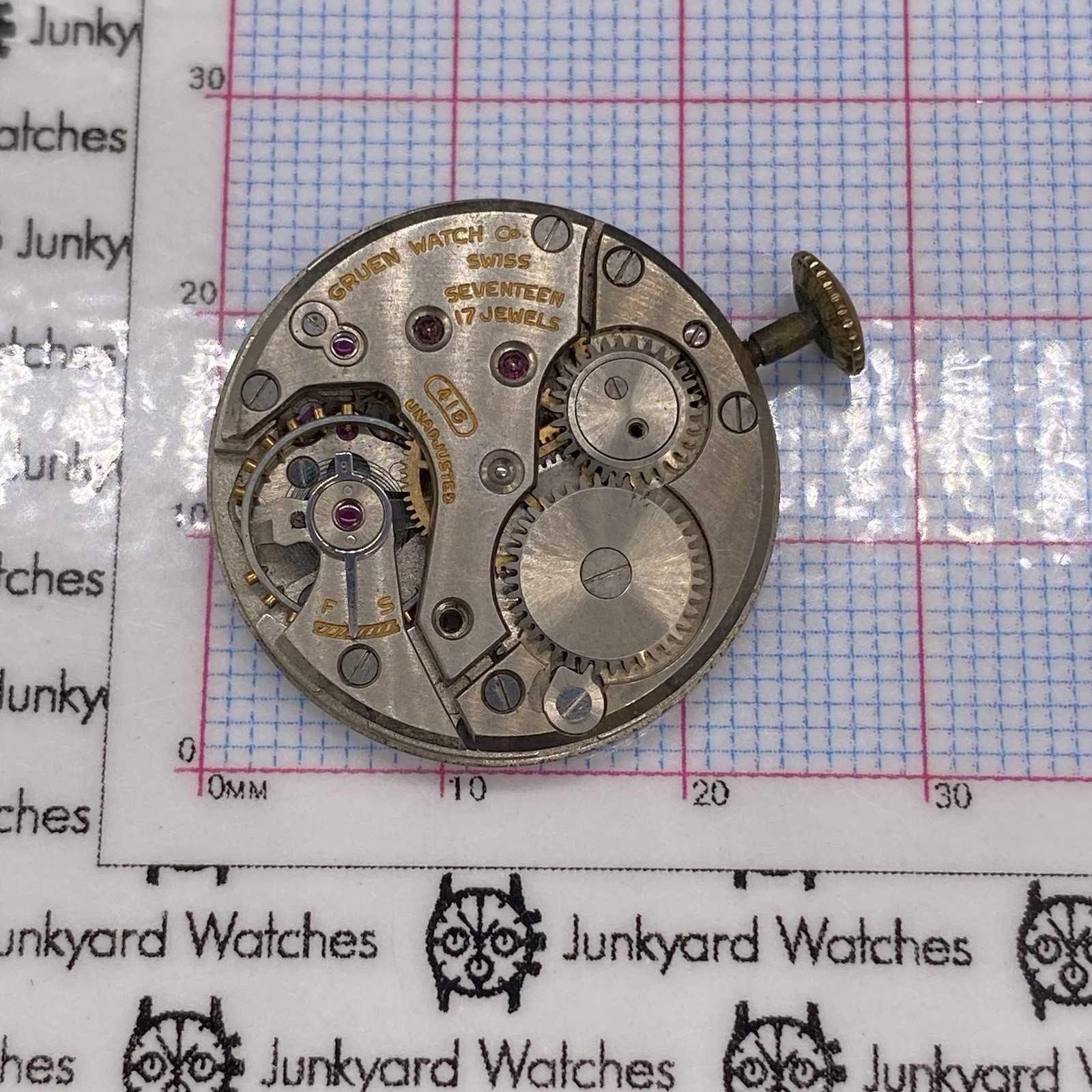 Vintage Gruen 415 Watch Movement Repairs Parts Spares Watchmaker 17 Jewels