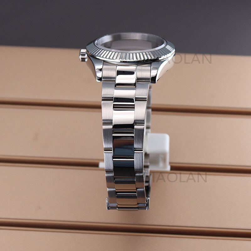 36/40mm Silvery Watch Case+Strap+Cyclops Sapphire Glass For Seiko NH35 Movement