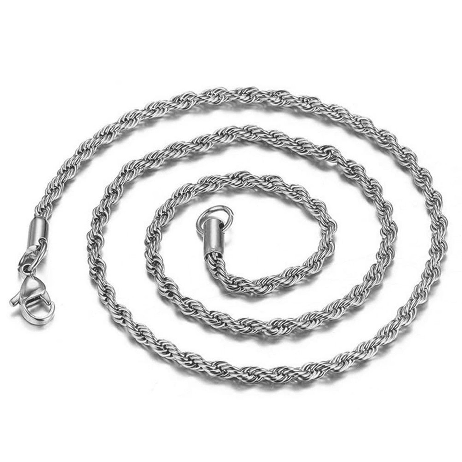 Stainless Steel Twist Rope Chain Necklace for Men Women 2-6mm, 16-32 inches S…