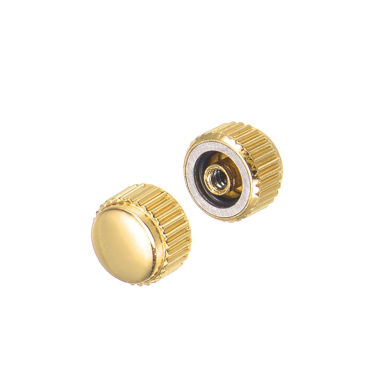 2Pcs 3.5mm Watch Crown Parts SUS304 Flat Short Stem 2mm ID Gold Tone