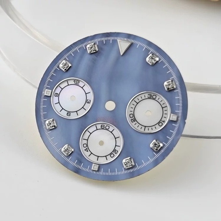 VK63 Chronograph Watch Dial Blue Multi Function Luminous Face Quartz Mod Parts