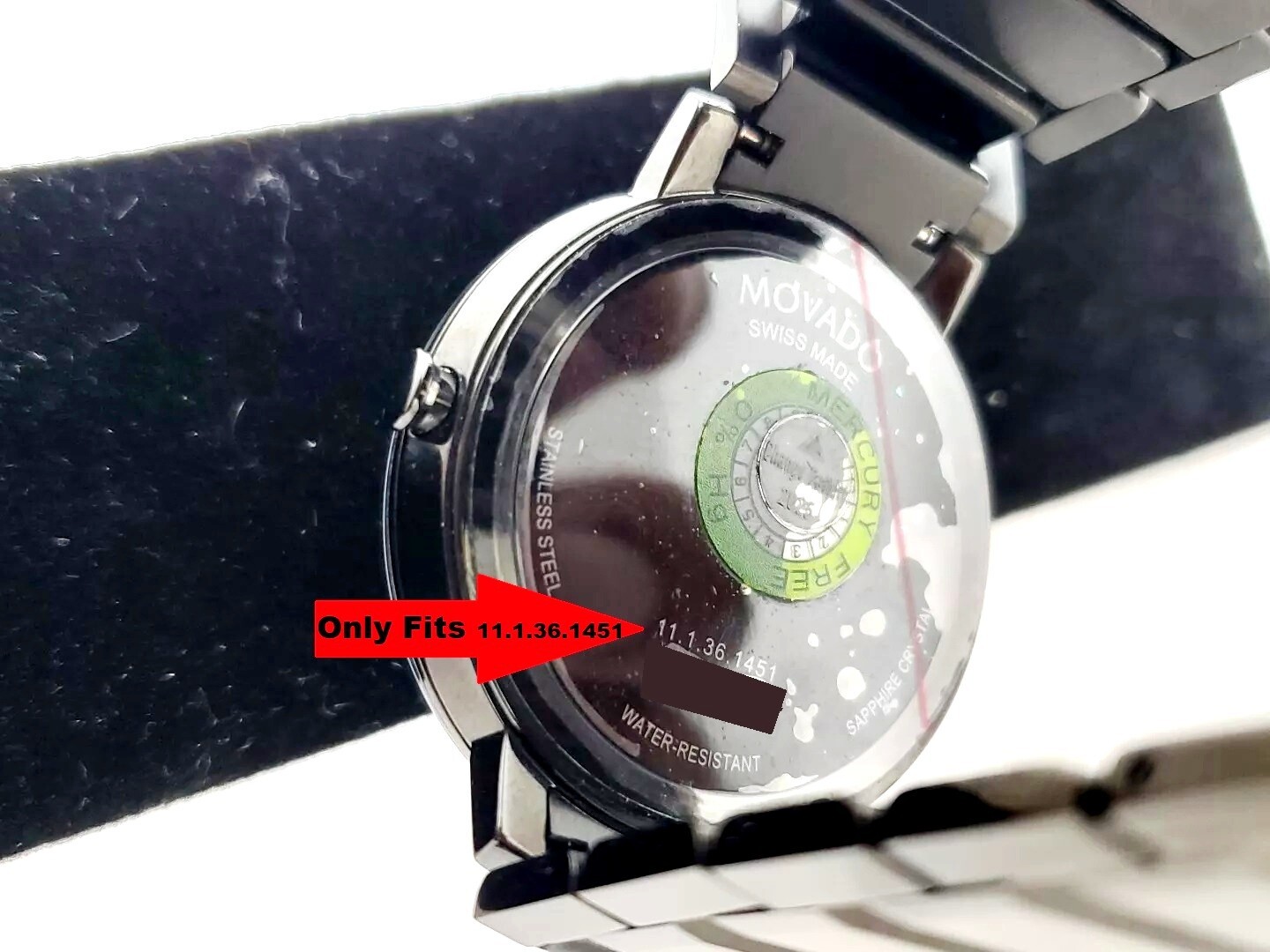 Movado Sapphire Mens Black Watch 11.1.36.1451 Crystal Replacement 0607179