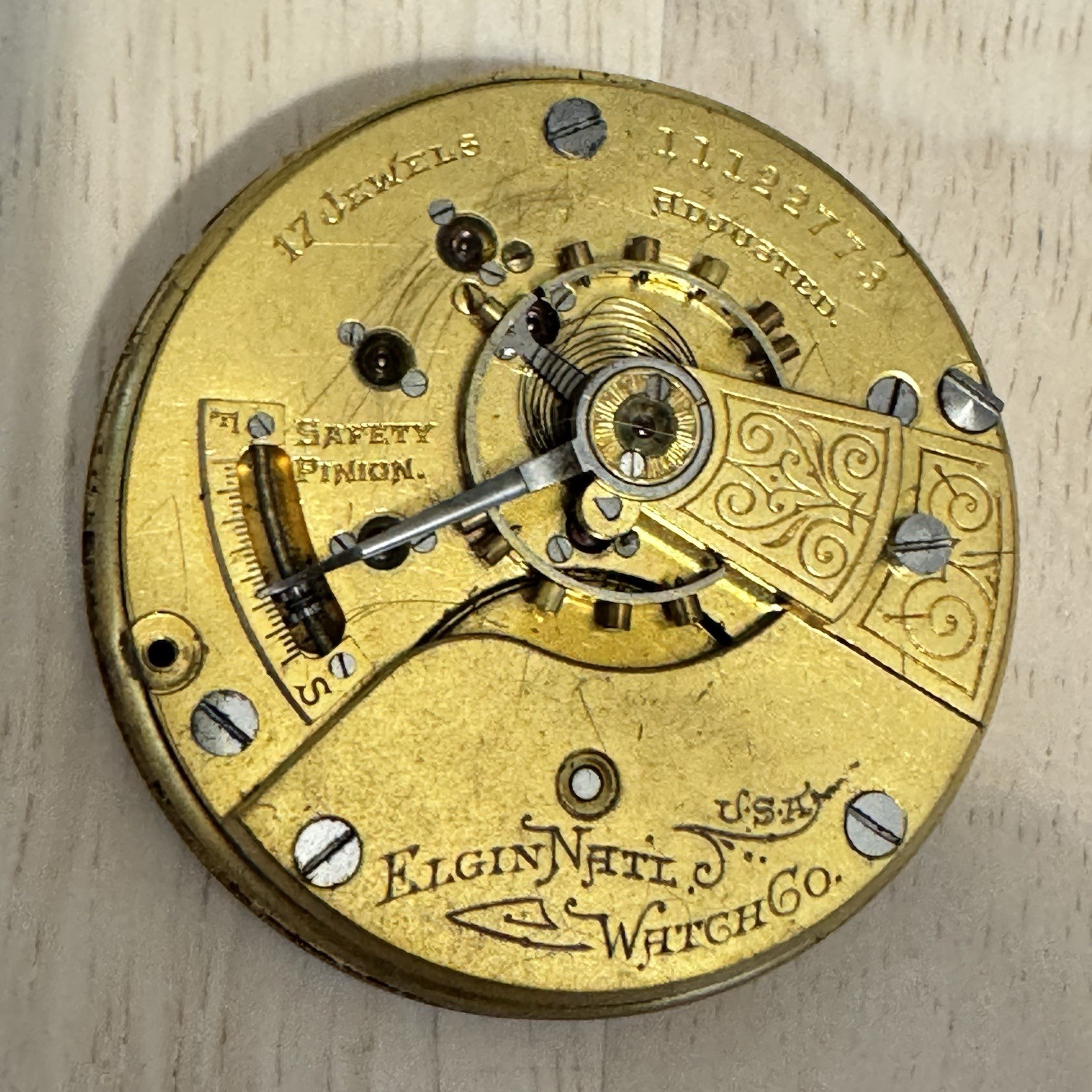 1905 Elgin Natl. Co 18s Pocket Watch Movement Grade 308 PARTS REPAIR NICE DIAL