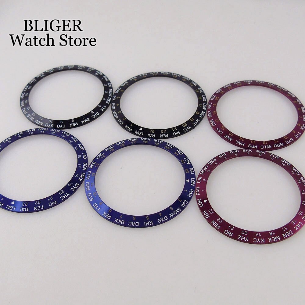 38mm*30.6mm Slope Watch Bezel Insert for 40mm NH35 NH36 NH34 Mens Watch Blue Red