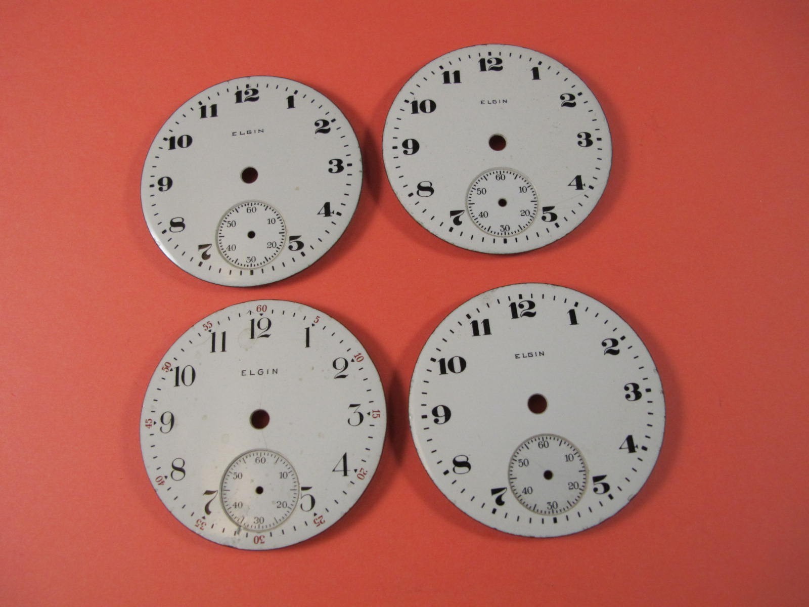 ELGIN 18S POCKET WATCH DIAL GROUP OF 4 WITH ARABIC NUMBERS
