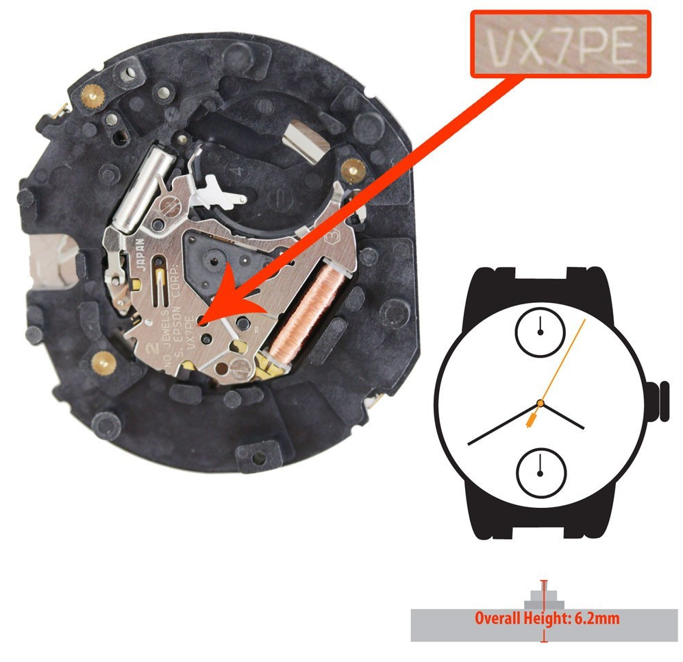 Original Hattori/Seiko/Epson VX7P VX7PE Japan Quartz Movement
