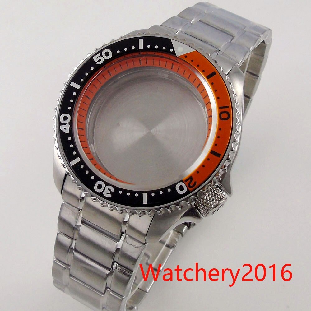 42mm 3.8 Watch Case fit NH35 NH36 SKX007 waterproof Sapphire Orange chapter Ring