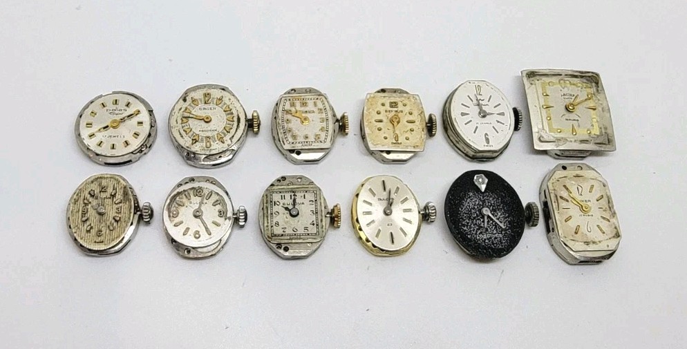 Vintage Lot Of 12 Mechanical Watch Movements For Repair Bulova Waltham