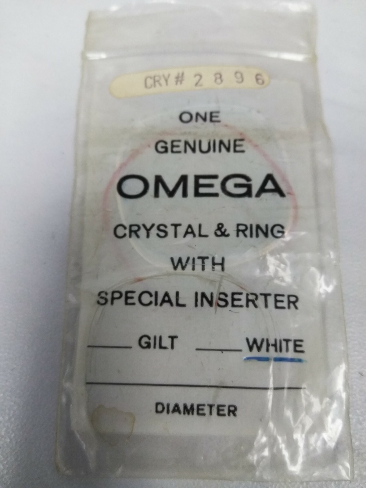 OMEGA CRY # 2896 WATCH CRYSTAL WHITE RING , GASKET INCLUDED