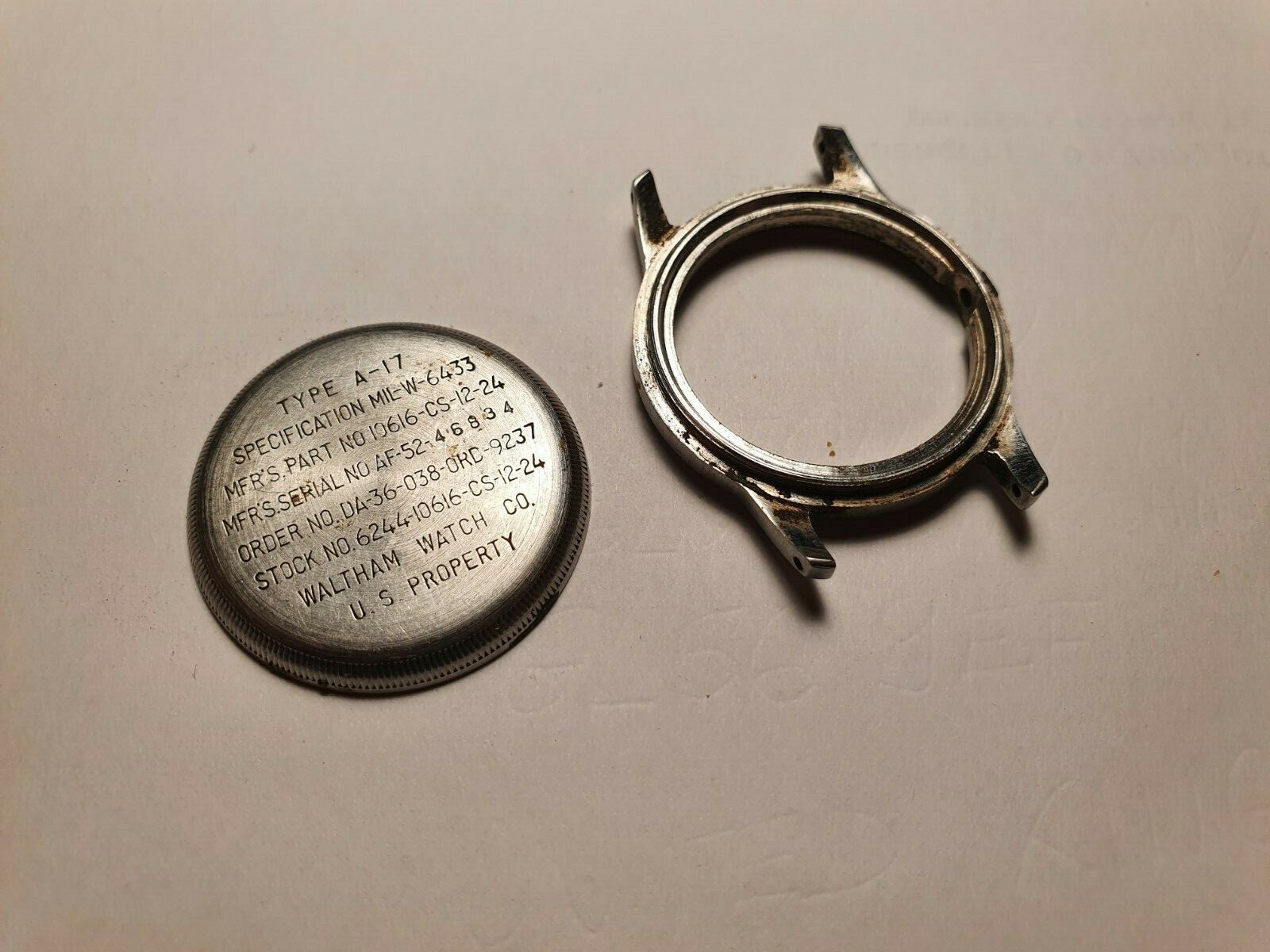 Vintage Korean War Waltham 1950’s Military A-17 watch CASE ONLY mid and back