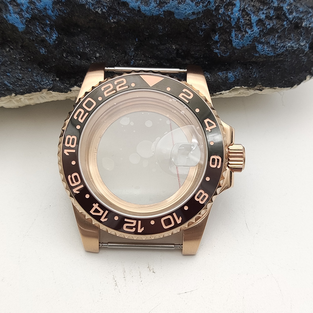 40mm Rose Gold Stainless Watch Case Mineral for Nh35 NH36 Movement 28.5mm Dial