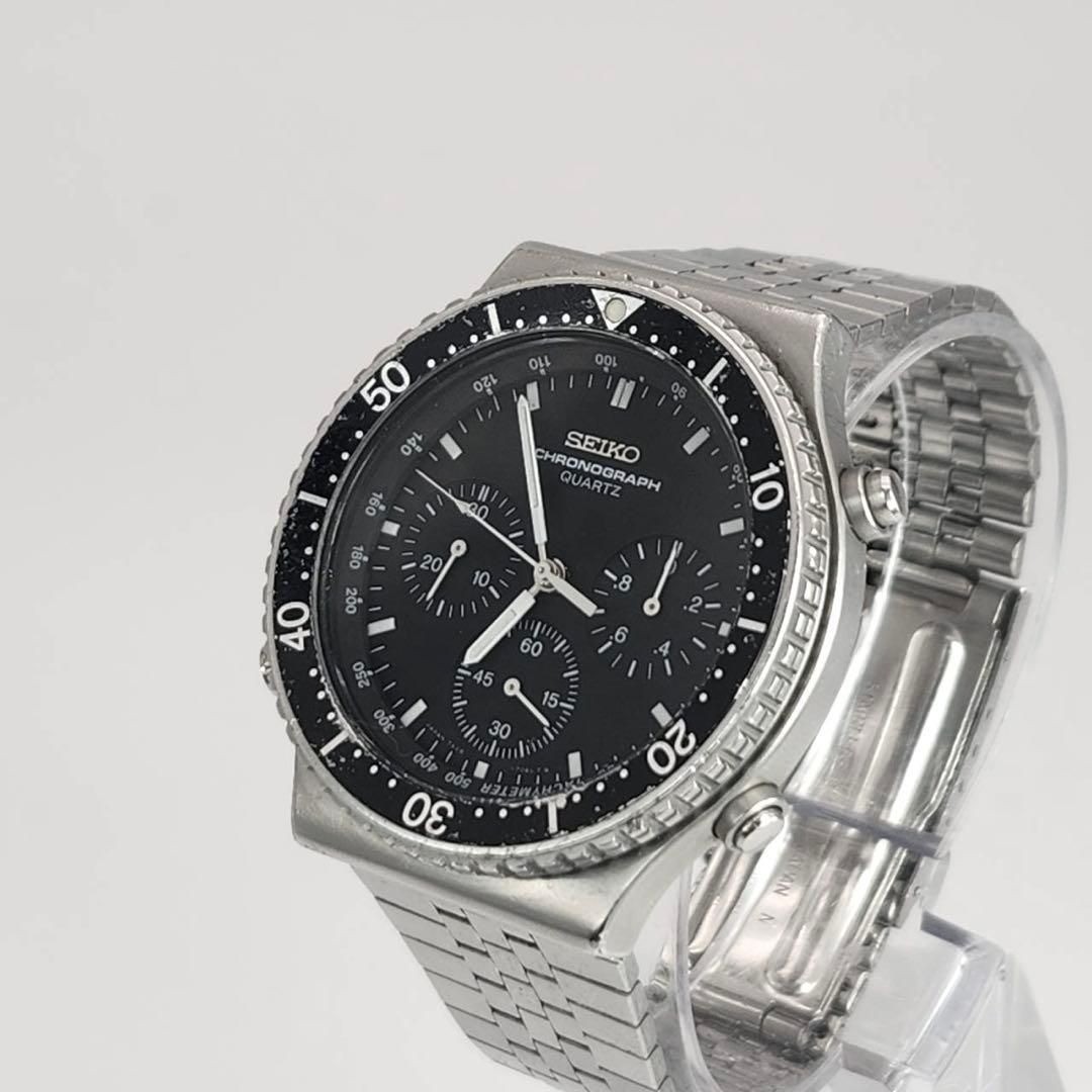 Seiko 7A28-7040 Quartz Chronograph Men’s Watch Vintage Black Dial Auth Japan