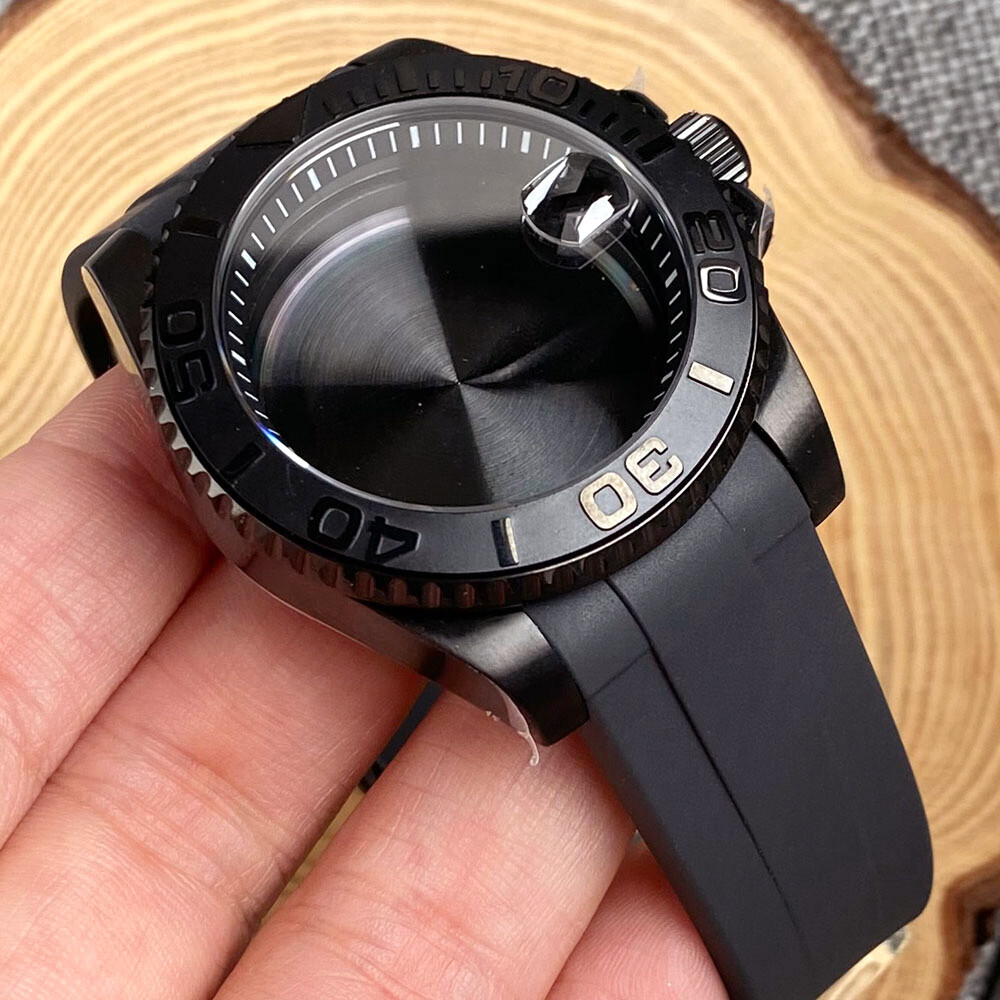 40mm Black PVD Ceramic Bezel Sapphire Chapter Ring Watch Case Fit NH35 NH36 2824