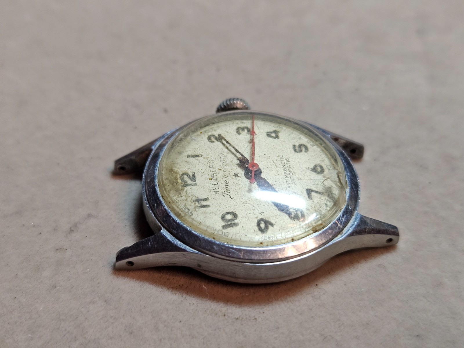 Vintage Helzberg Time-O-Matic Military Dial Auto Watch – Good Bal – Not Working