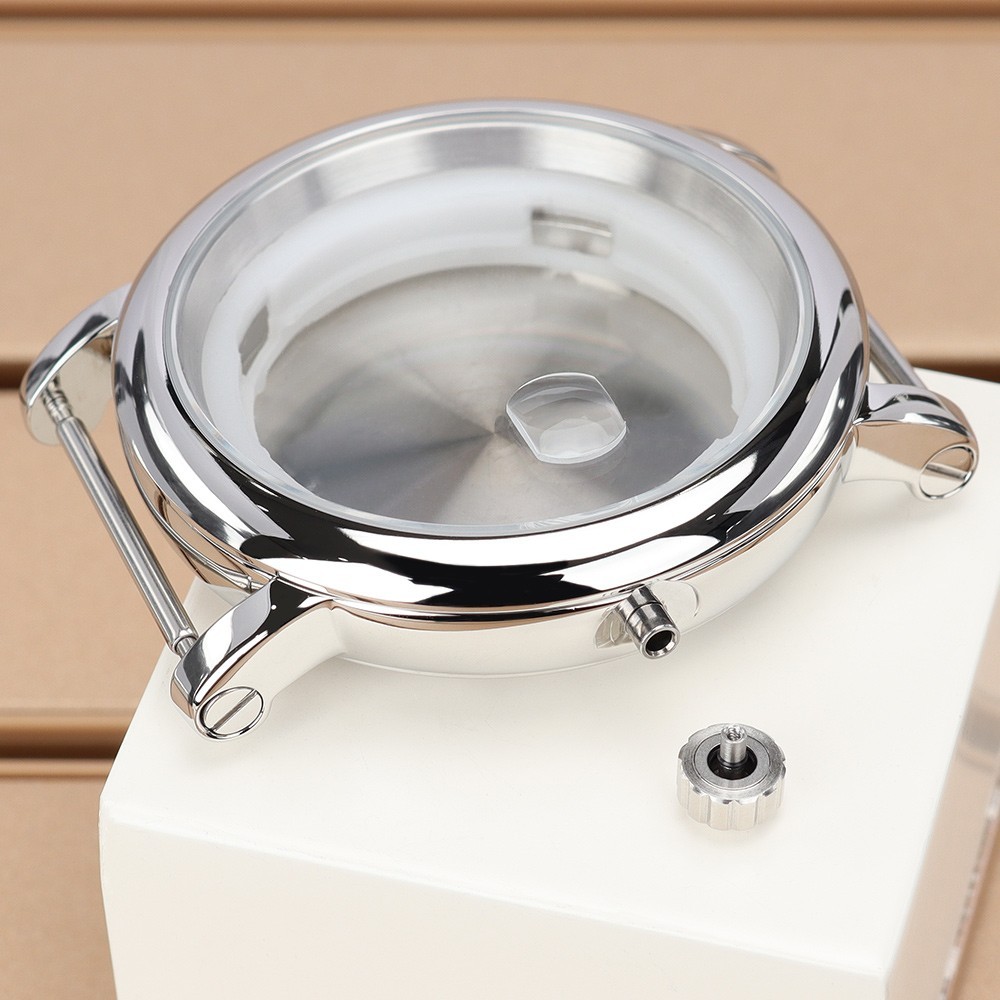 Steel Domed Bezel 44mm Diver Watch Cases Polished 10ATM For Seiko NH35 Movement