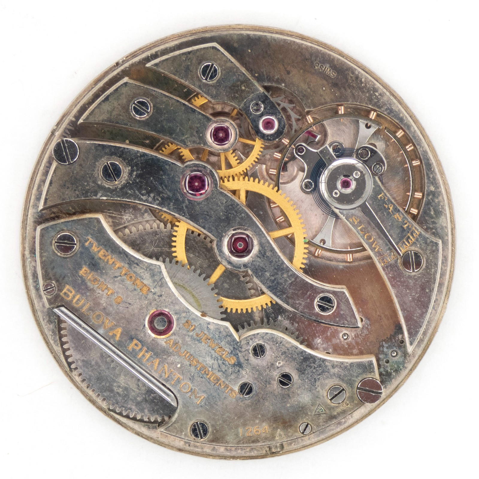 Bulova Phantom 1264 21-Jewel Antique Pocket Watch Movement