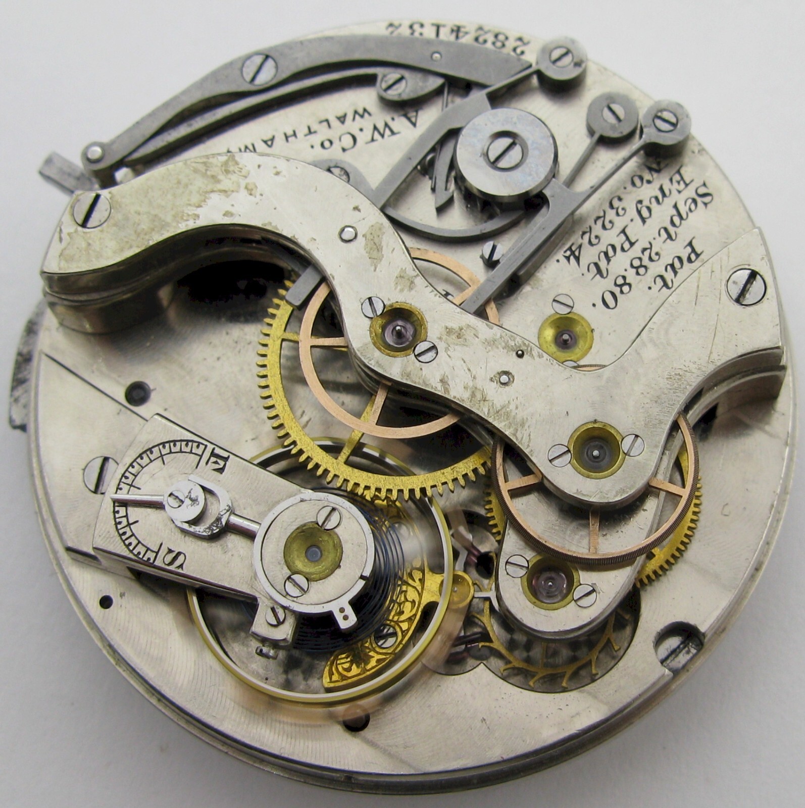 Waltham 14s 1884 Watch Movement 17 jewels fit OF case Serial 2824132 for parts