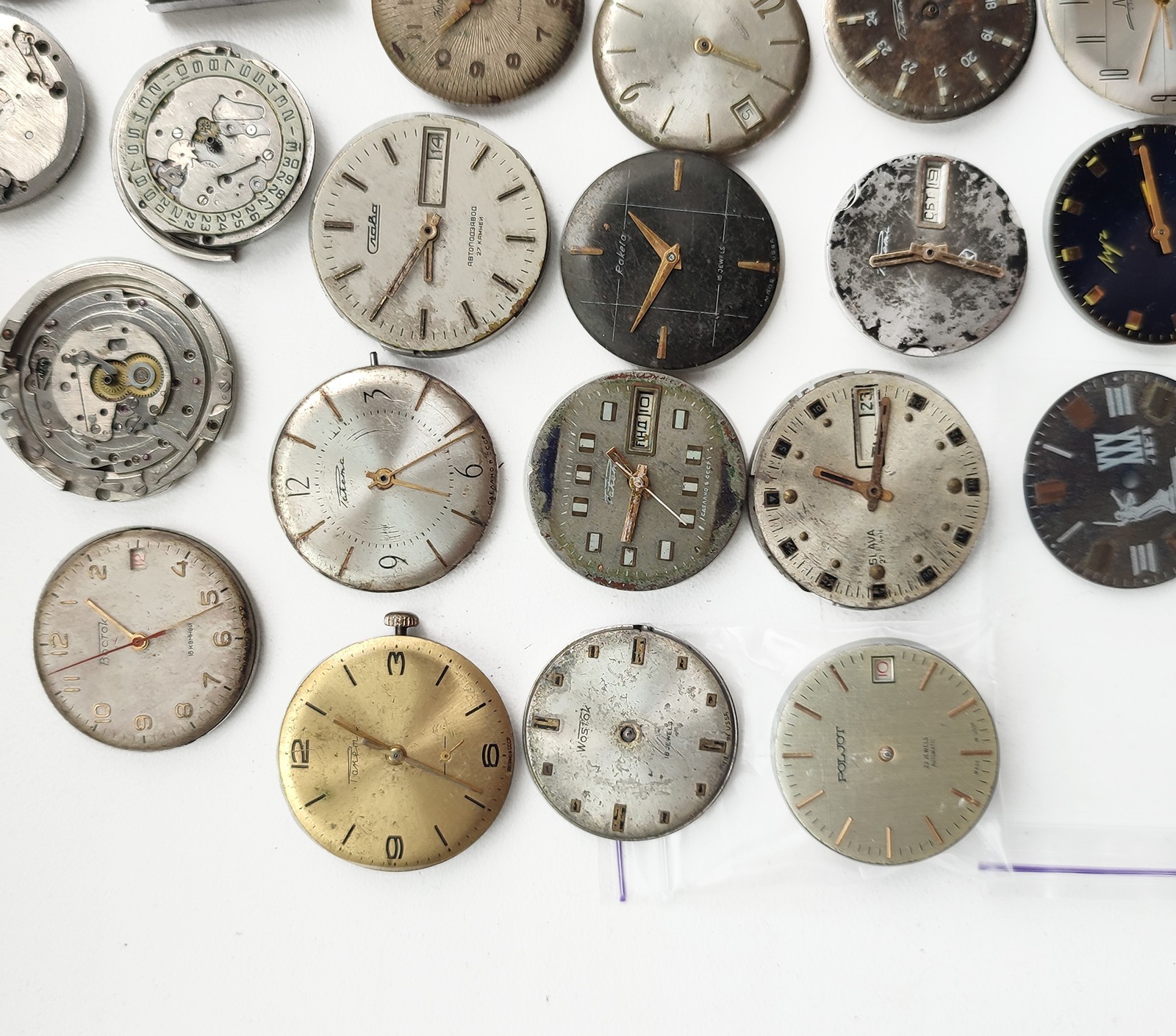 Many Soviet Movement Parts Poljot, Luch, Slava, Raketa, Zim mechanical watch lot