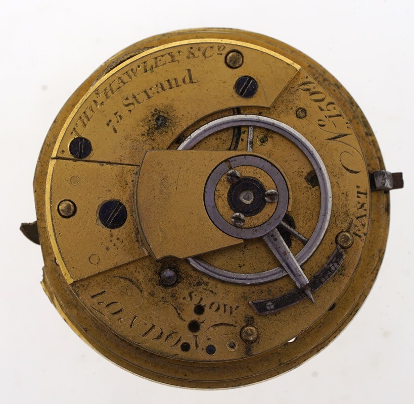 THOMAS HAWLEY & CO 75 STRAND LONDON ENGLISH CYLINDER POCKET WATCH MOVEMENT AD87