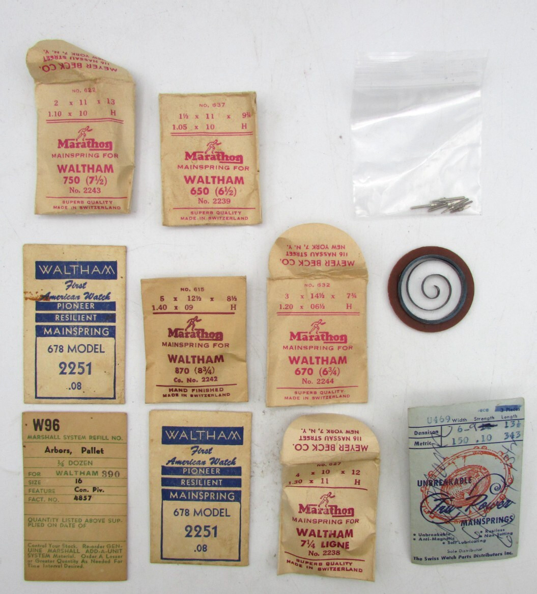 WALTHAM MAINSPRING & WINDING STEM 650 750 678 870 WATCH PARTS OR REPAIR LOT W63