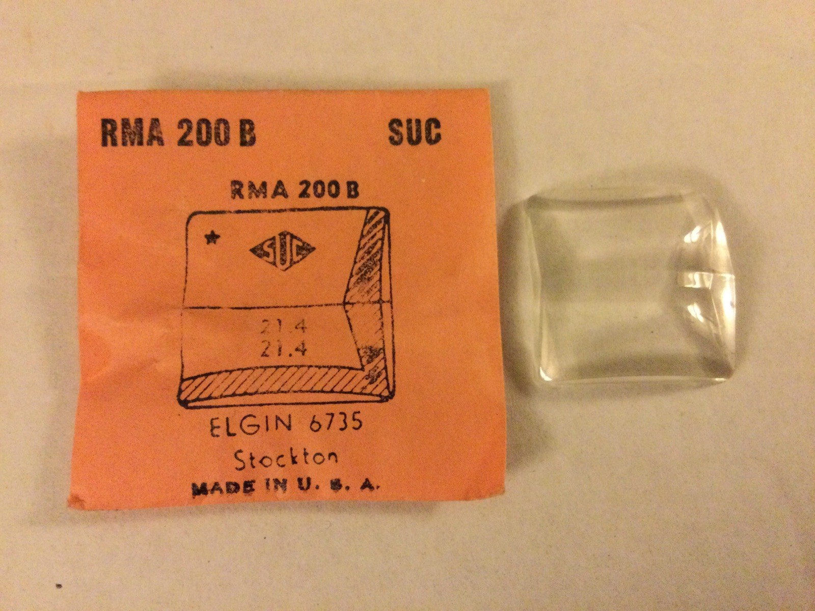 RMA200B SUC Watch Crystal For Elgin 6735 Stockton – 21.4 x 21.4 mm – New