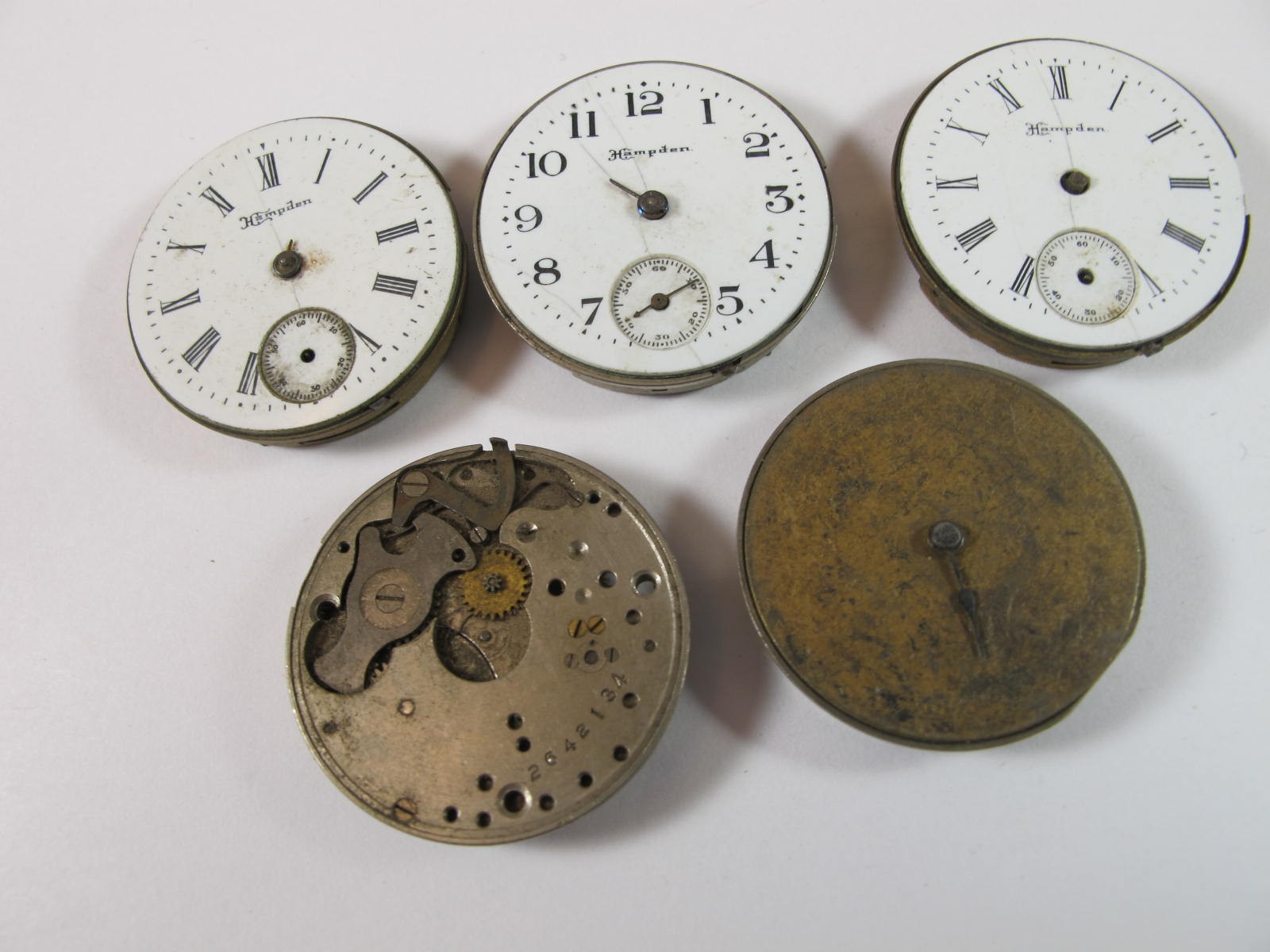 HAMPDEN 4/0 SIZE MOLLY STARK WATCH MOVEEMNTS 5 PIECES WITH NICKEL
