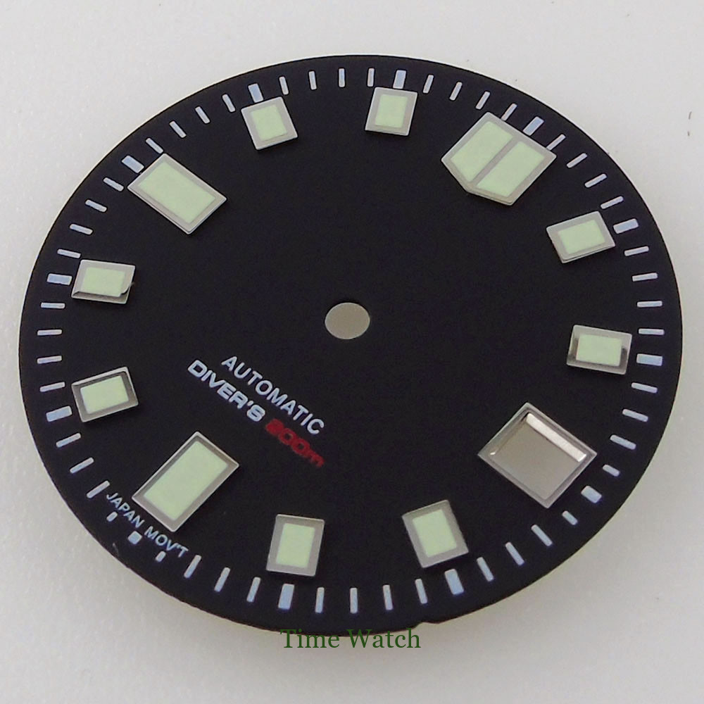 Fit For NH35/NH35A Movement Green Luminous 29mm Black Watch Dial Face Date