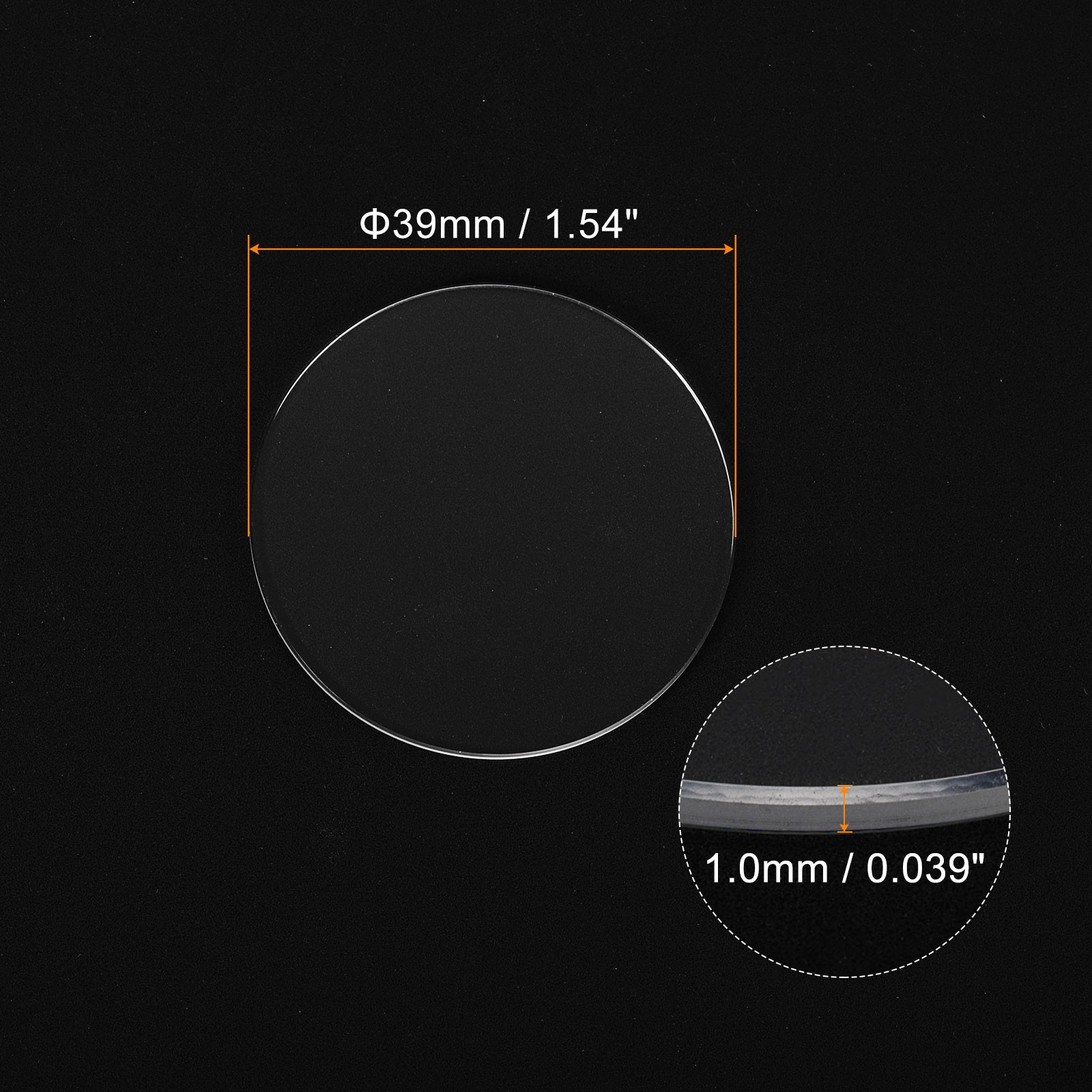 2pcs Watch Crystal Glass Lens 39mm x 1.0mm Beveled Edge Flat Glass Crystals Lens