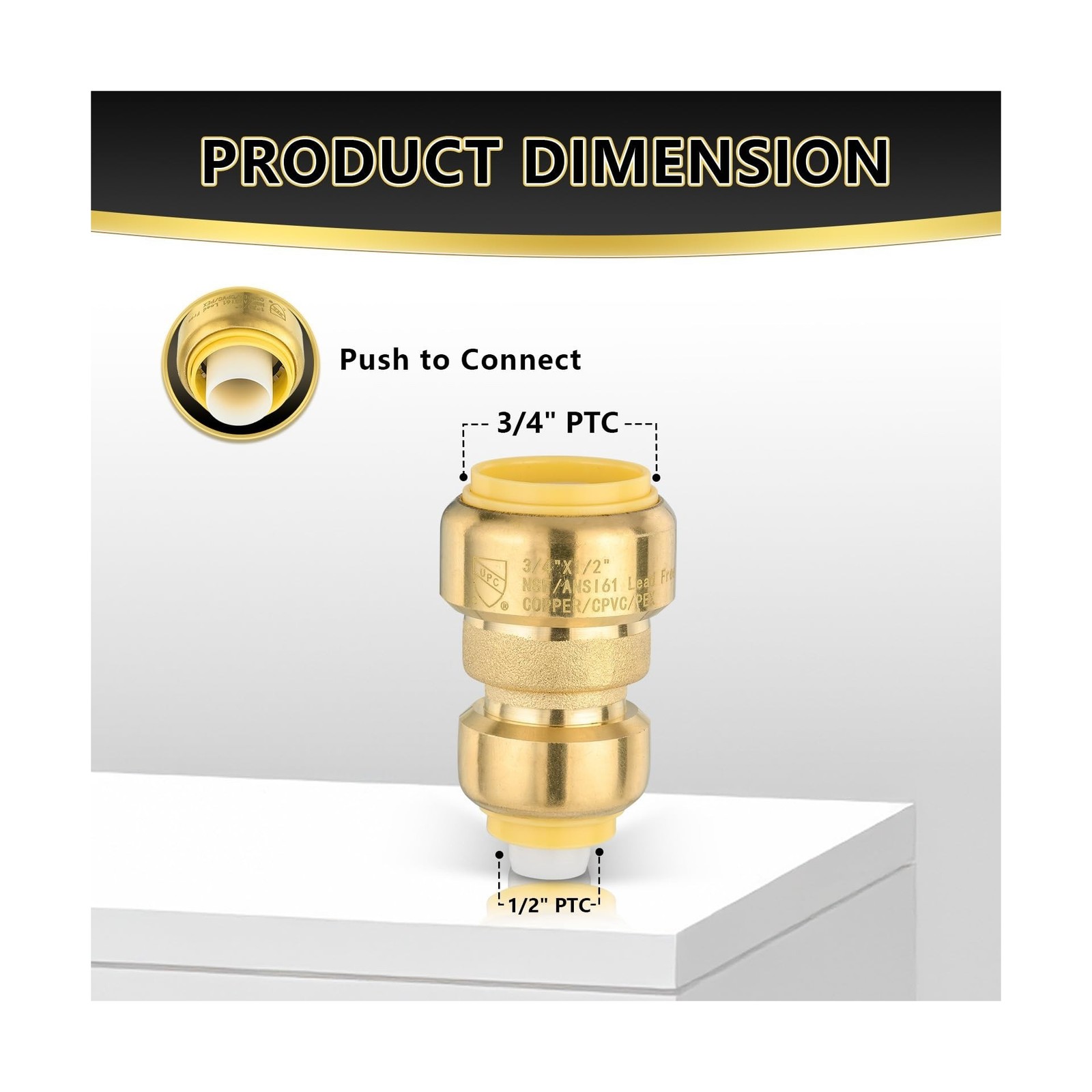 (30 Pack) Foskan 3/4″ x 1/2″ Reducing Coupling,Brass Push Fit Fittings, Push-…