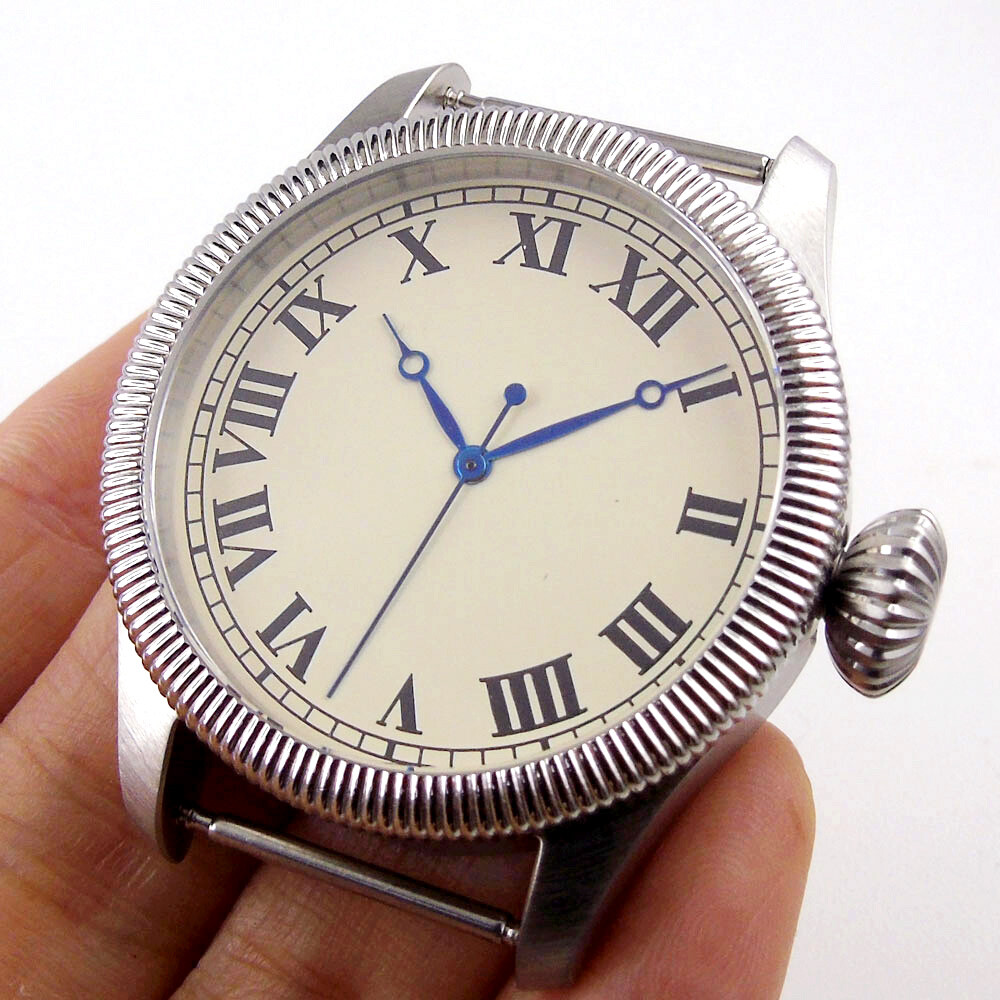 39mm Fluted Bezel Steel Sapphire Glass Watch Case Black Dial Fit NH35 NH36 2824