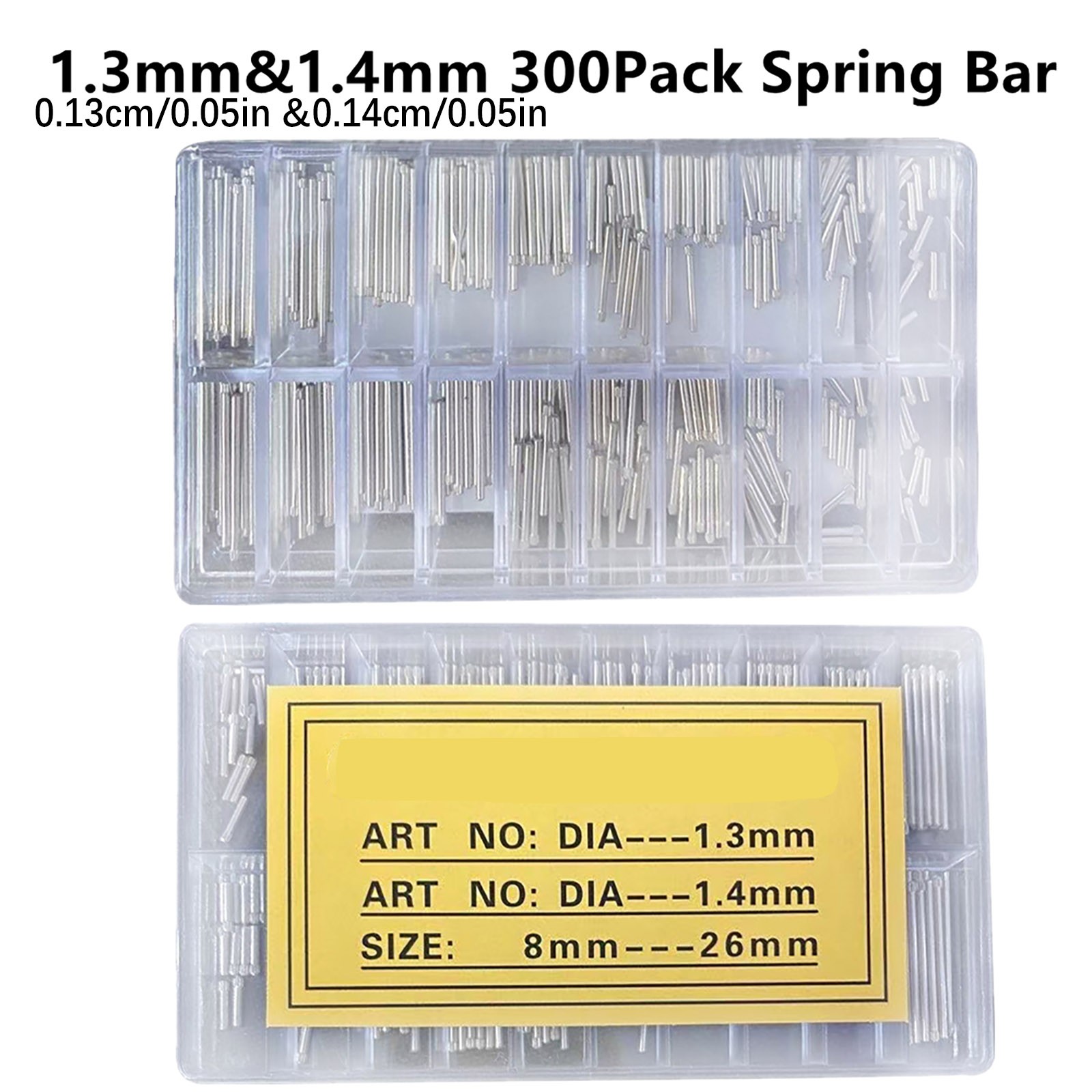 300Pcs 1.3&1.4mm Diameter Knurled Watch Spring Bar Link Pin Assortment 8~26mm b