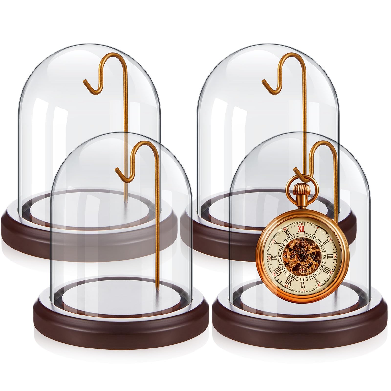 Beeveer 4 Pcs 3″ x 4″ Watch Ornament Glass Display with Hooks Dome Cloche…