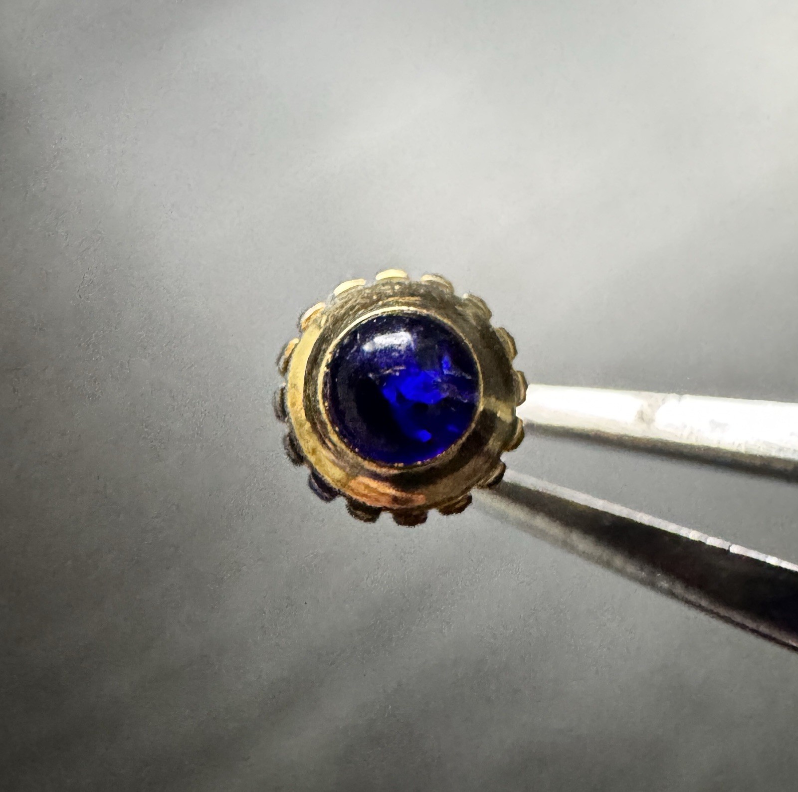 Genuine Cartier Crown Gold Plate With Blue Sapphire Stone 4.4 mm Tube 1.6 mm C24