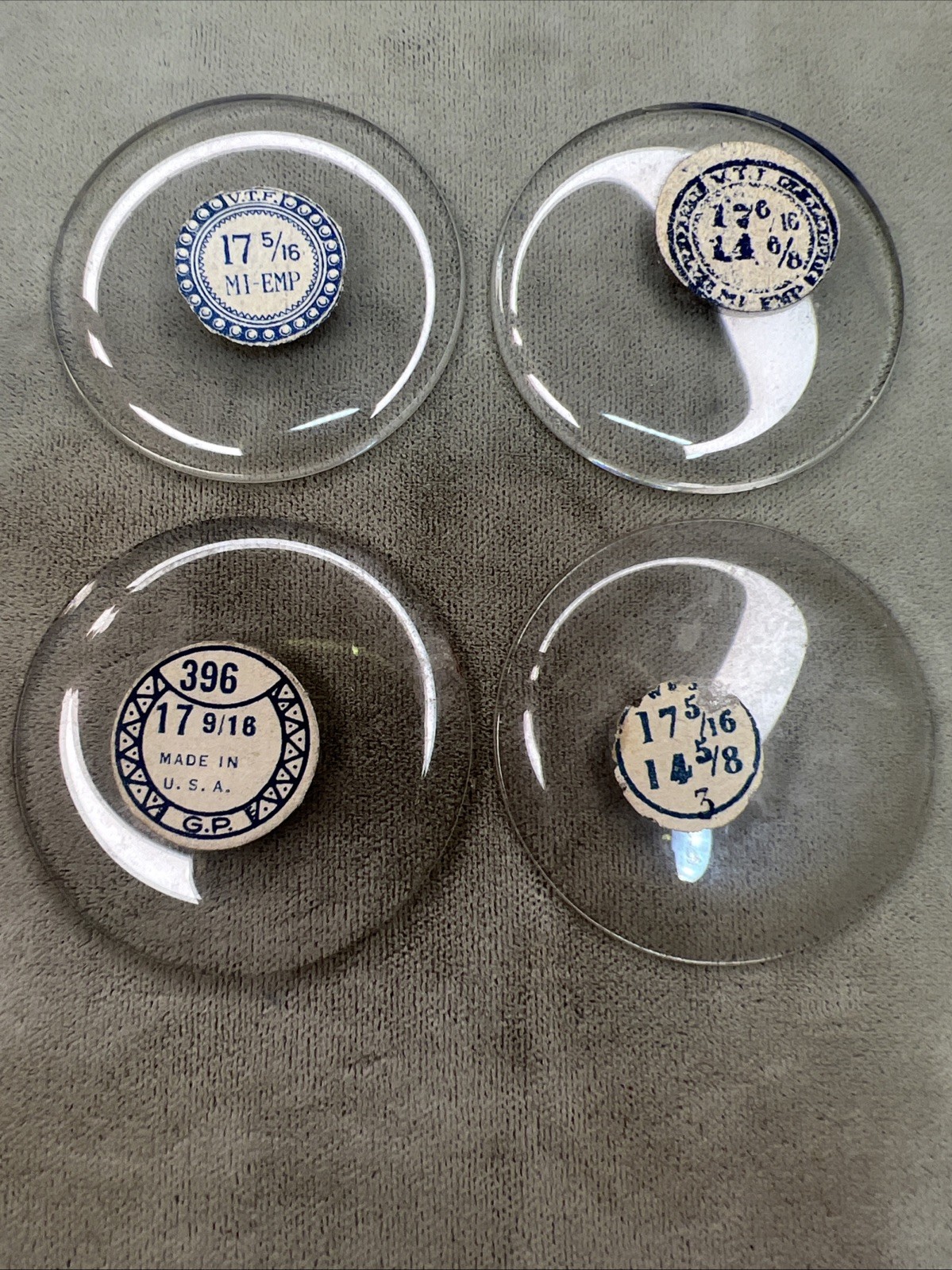 Lot Of 4 NOS Watch Or Pocket Watch domed Crystals 17 Ligne Various Sizes