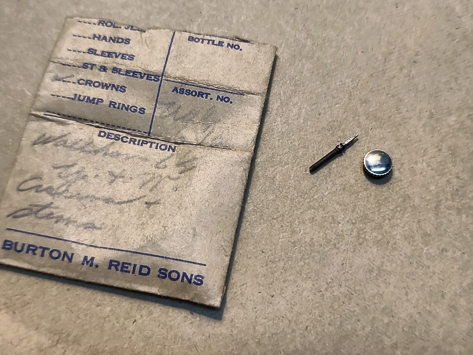 NOS Waltham 6-1/2L 5.7mm Yellow Crown And Stem