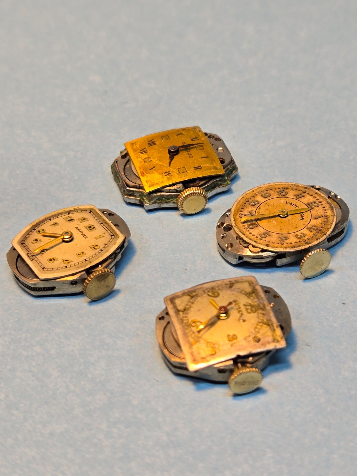 LOT of 8 Vintage Ladies Watch MovementLady Elgin G.P.,Waltham25j,Bulova ,Wyler