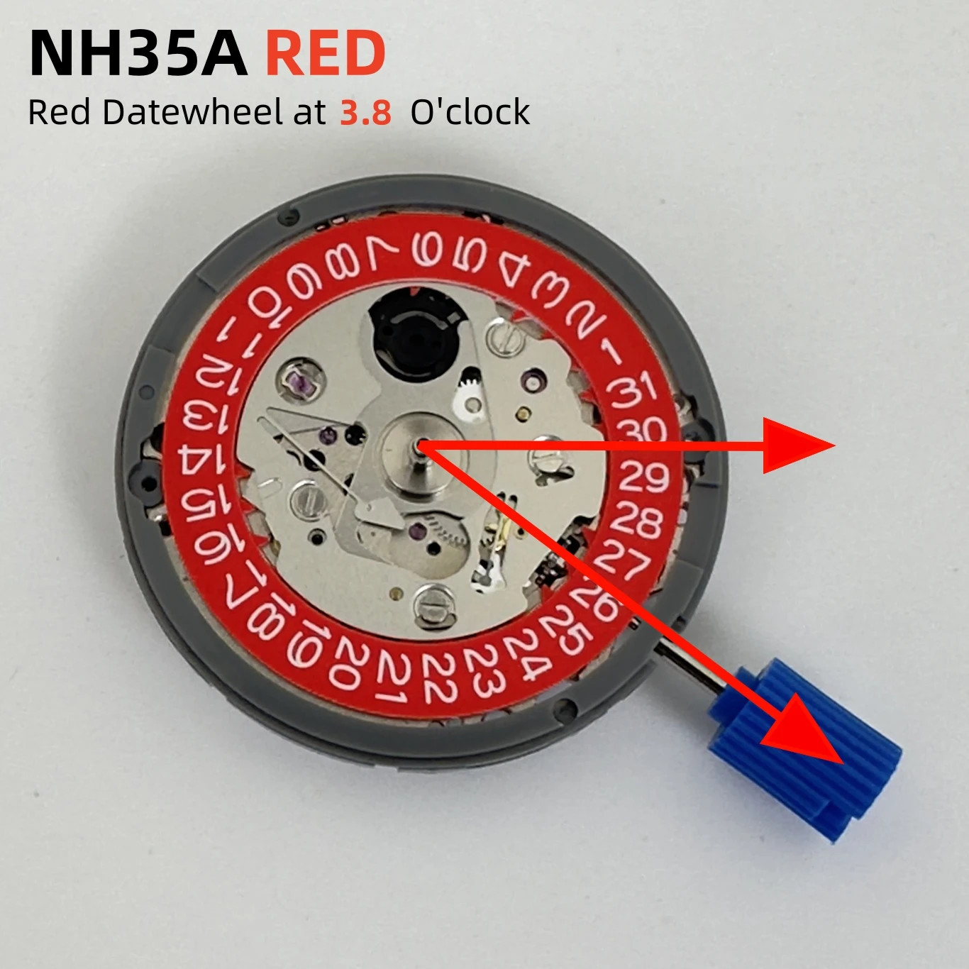 Genuine NH35 Mechanical Movement Modified Red Datewheel 3.0/3.8 Crown Modilver