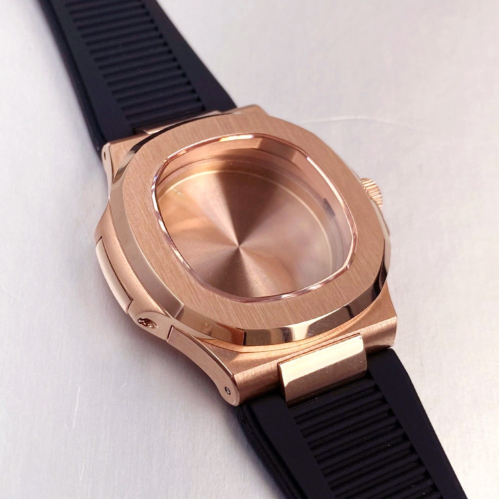 40mm Rose Gold Nautilus Watch Case Sapphire 20ATM For NH35 NH36 NH38 ETA2824