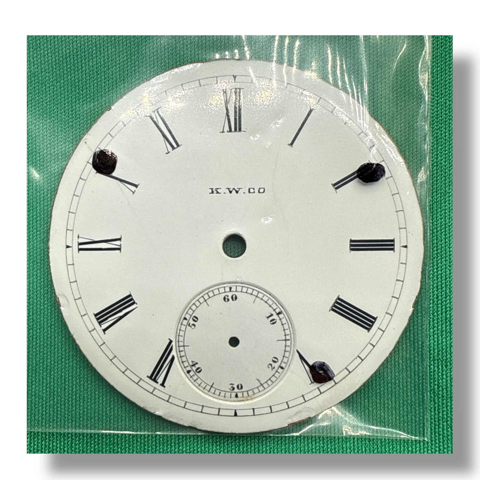 K.W. Co. Pocket Watch Dial 18s 45.7 mm Roman Single Sunk 11.3 MD5 Read!