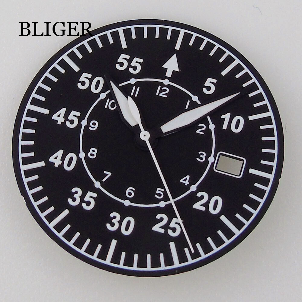 33.6mm Watch Dial Hands Fit For NH35/NH35A Automatic Movement Green Lume Black