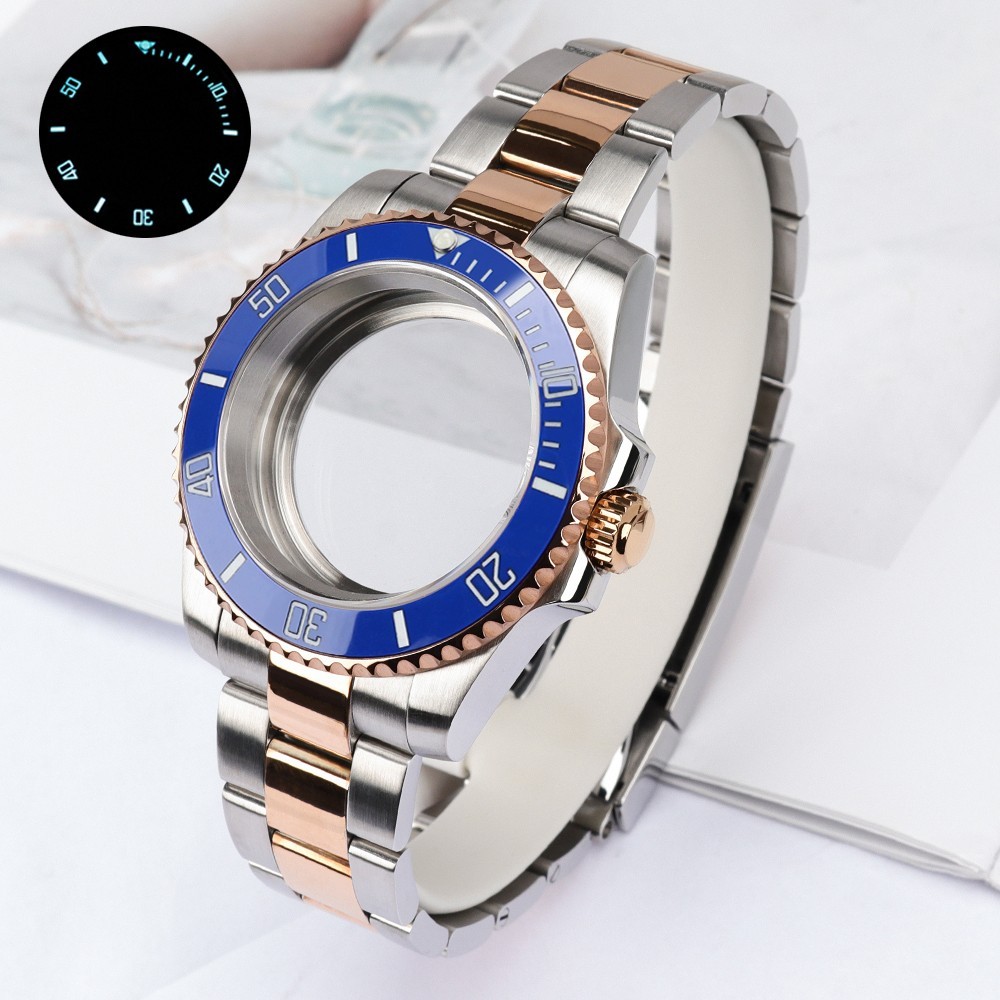 FEIYASHI Two Tone Rose Steel 40mm Oyster Watch Case Bracelet For Seiko NH35 NH38